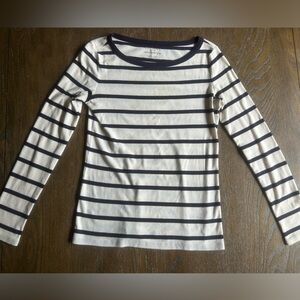 Talbots Navy and White Striped Top